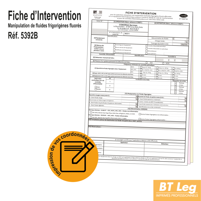 Fiche d'Intervention Fluides Frigorigènes - Cerfa 15497*04