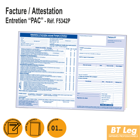 Facture / Attestation d'Entretien Pompe à Chaleur