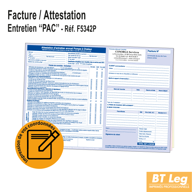 Facture / Attestation d'Entretien Pompe à Chaleur